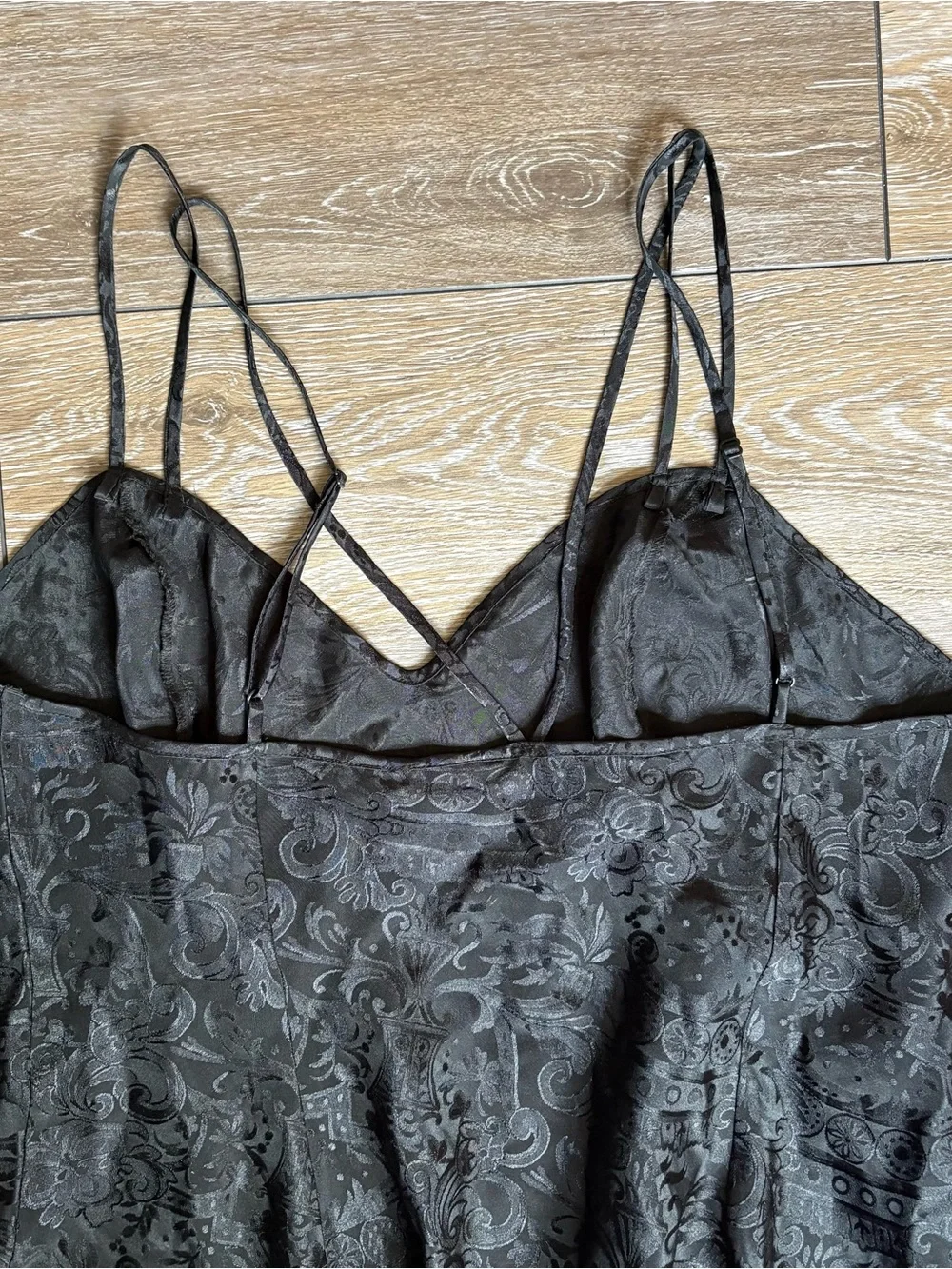 Vintage Victoria’s Secret Black Satin Jacquard Slip Dress Babydoll Y2K Size L - Picture 4 of 4